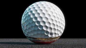 Golf ball displayed on a dark surface highlighting its texture and design during a studio shoot photo
