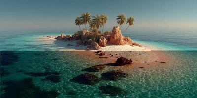 Tropical island paradise with palm trees and clear turquoise water on a sunny day photo