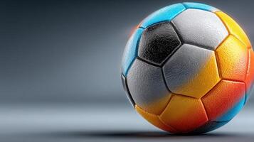 Colorful soccer ball resting on a gradient surface in a studio setting photo