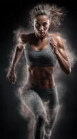 Runner sprinting with determination in an intense workout session at night with dramatic lighting photo