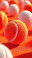 Bright orange and white tennis balls arranged on a vibrant surface in a playful display of color and texture photo