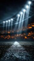 Stadium field illuminated by bright lights during a thrilling evening match photo
