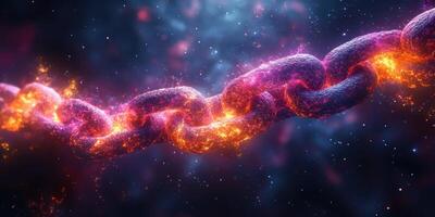 Vibrant abstract chain glowing in cosmic space with fiery elements and a vivid background photo