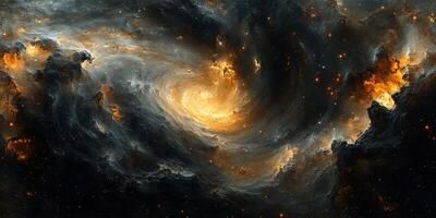 Colorful spiral galaxy with swirling clouds of gas and stars in deep space at night photo