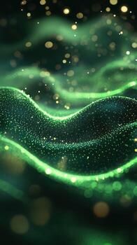 Mesmerizing green waves with shimmering particles in an abstract setting at night photo