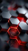 Hexagonal patterns glow in deep red against a dark background, creating a futuristic and abstract visual experience photo