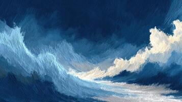 Majestic ocean waves crashing against a dark sky during a stormy twilight photo