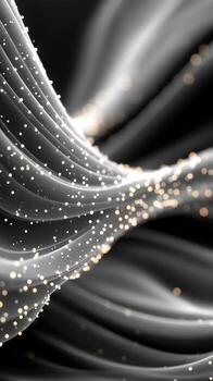 Flowing fabric with glowing particles creating an abstract design in a dark setting photo