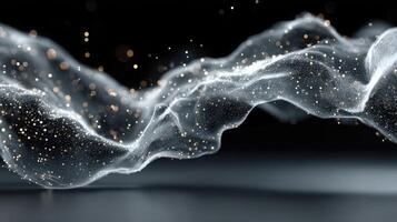 Ethereal wave of sparkling light and delicate texture floating in a dark space creating a mesmerizing visual experience photo