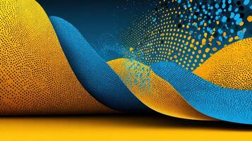 Bright abstract waves of yellow and blue creating dynamic patterns in a digital landscape photo