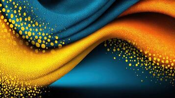 Colorful fabric waves representing unity and culture with blue and yellow tones flowing dynamically photo