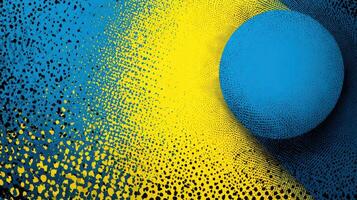 Colorful abstract composition featuring a blue sphere on a vibrant yellow and blue dotted background photo