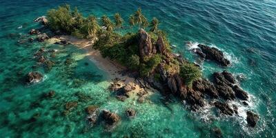 Scenic view of a tropical island surrounded by clear turquoise waters on a sunny day photo