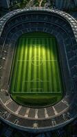 Vibrant sports stadium with a perfectly manicured soccer field under bright sunlight capturing the essence of athletic competition photo
