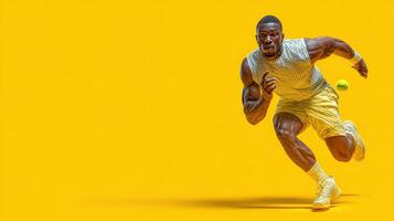 Athlete sprinting on bright yellow background during an energetic sports event photo