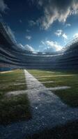 Football field with goalposts under a dramatic sky before a match in a large stadium photo