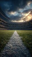 Stadium field at dusk with vibrant colors and filled stands showcasing the excitement of game day photo