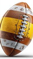 Vintage leather football with worn stripes on a white background showcasing its unique texture and design in a close-up view photo
