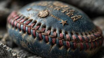 Old baseball resting on crumpled fabric, showcasing vintage wear in an intimate indoor setting photo