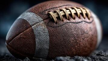 Football resting on a textured surface highlighting its details and craftsmanship late at night photo