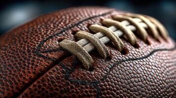 Close-up view of textured football highlighting laces and surface detail during a night game photo