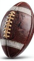 Vintage football resting on a surface with detailed stitching and texture in a close-up view photo