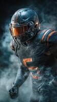 Dynamic football player in action with dramatic lighting and effects during a game photo