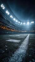 Illuminated stadium with empty stands and bright lights during a dramatic nighttime event photo