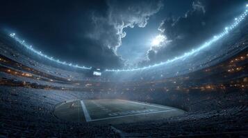 Spectacular view of a vast stadium under dramatic skies during a night football game in October photo