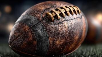 Vintage football resting on grass, capturing the essence of traditional sports and outdoor games during the day photo