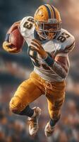 Dynamic football player sprinting down the field during an intense game in a stadium setting photo