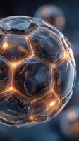 Innovative soccer ball design showcasing glowing hexagonal patterns and intricate textures in soft lighting photo