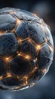 Soccer ball design featuring glowing hexagonal patterns in a futuristic style photo