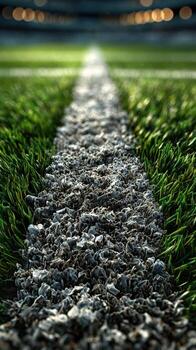 Close up view of a freshly marked soccer field highlighting the white line against vibrant green grass during daytime photo