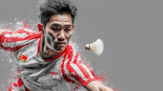 Badminton player in action during a competitive match showcasing skill and concentration in an indoor arena photo