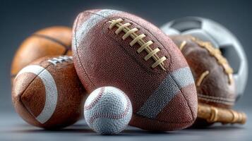Collection of Various Sports Balls on Display During Indoor Sporting Event photo