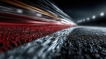 Dynamic motion blur captures high-speed action on a racing track at night photo