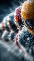 Racing drivers compete in intense karting event during vibrant summer festival in an outdoor arena photo