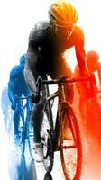 Competitive cyclists racing with dynamic motion and vibrant colors against a white background in a futuristic style photo