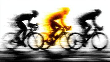 Cyclists racing at high speed with motion blur effects during an event in an outdoor setting photo