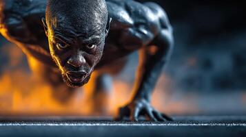 Intense athlete training during early morning workout in urban setting photo
