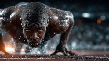 Athlete performing intense push-ups in a high-energy training session at an indoor sports facility photo