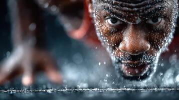 Intense workout session with a focused athlete training indoors at a gym during the evening hours photo