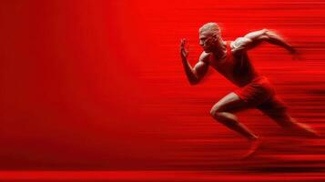 Athlete sprinting rapidly in a dynamic red background during a training session photo