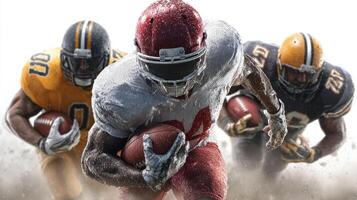 Football players in action during an intense match on a muddy field in autumn photo