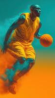 Basketball player in motion against a vibrant background during a dynamic sport activity session photo
