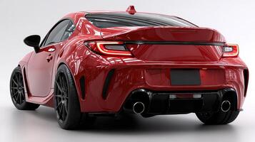 Stylish red sports car showcased in a bright studio setting with sleek lines and modern design elements photo