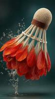 Shuttlecock splashing into water, showcasing dynamic motion and vibrant colors in a creative setting photo