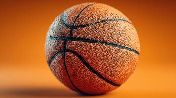 Basketball resting on a vibrant orange background with detailed texture and distinct lines showcasing craftsmanship photo