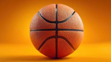 Bright orange basketball with textured surface on a vibrant yellow-orange background showcasing the essence of the sport photo